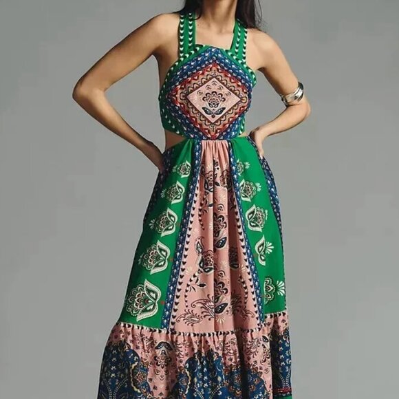 Anthropologie Dresses & Skirts - Anthropologie x Farm Rio Cutout Halter Maxi Dress Printed Pink Combo Small New